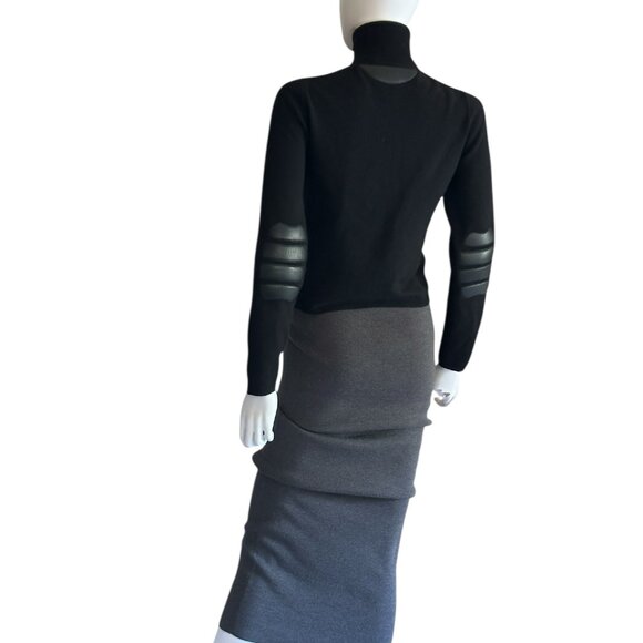 NWC Prada Black Cashmere Zippered Sweater Leather Accents - Picture 6 of 12